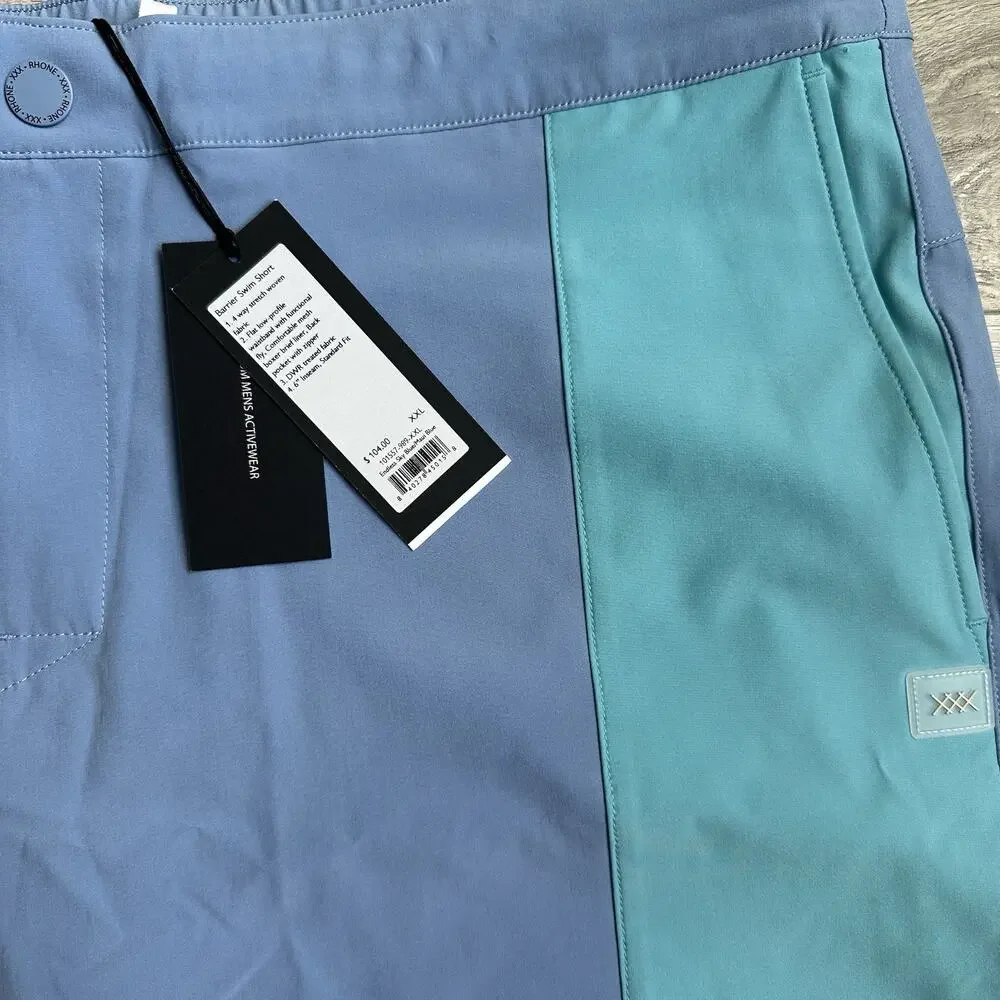 Rhone XXL Barrier Swim Short Blue Elastic Waist Stretch ($104) Men 7.5”